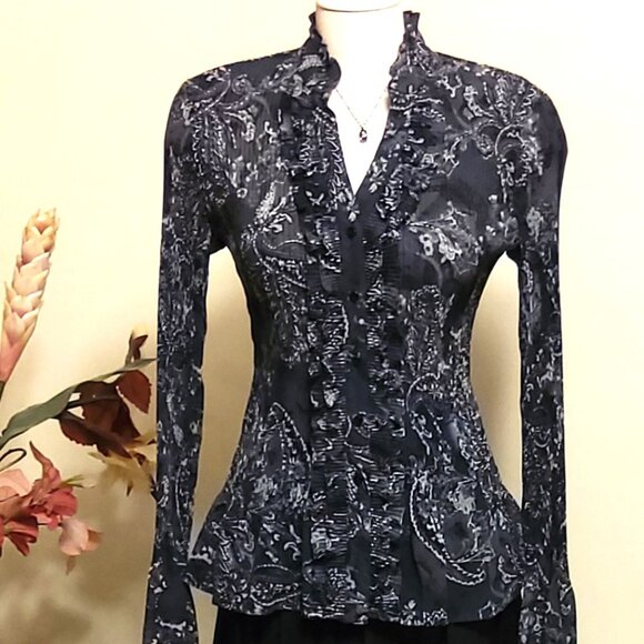 NWOT Kensie Long Sleeve Shirt Ruffle Pleated Floral Print Blouse Top Size M 8 - Picture 6 of 6